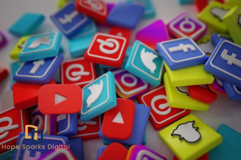 Integrating social media platforms with a business website to improve engagement, traffic, and online brand visibility with Hope Sparks Digital.