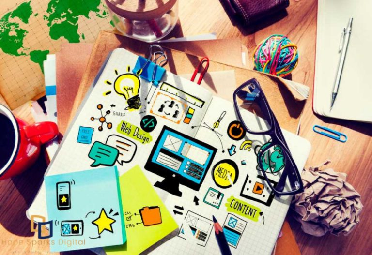 Modern web design trends showcasing clean layouts, mobile-friendly interfaces, and user-focused website design by Hope Sparks Digital.